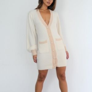 White Colorblocked Oversized Cardigan Dress